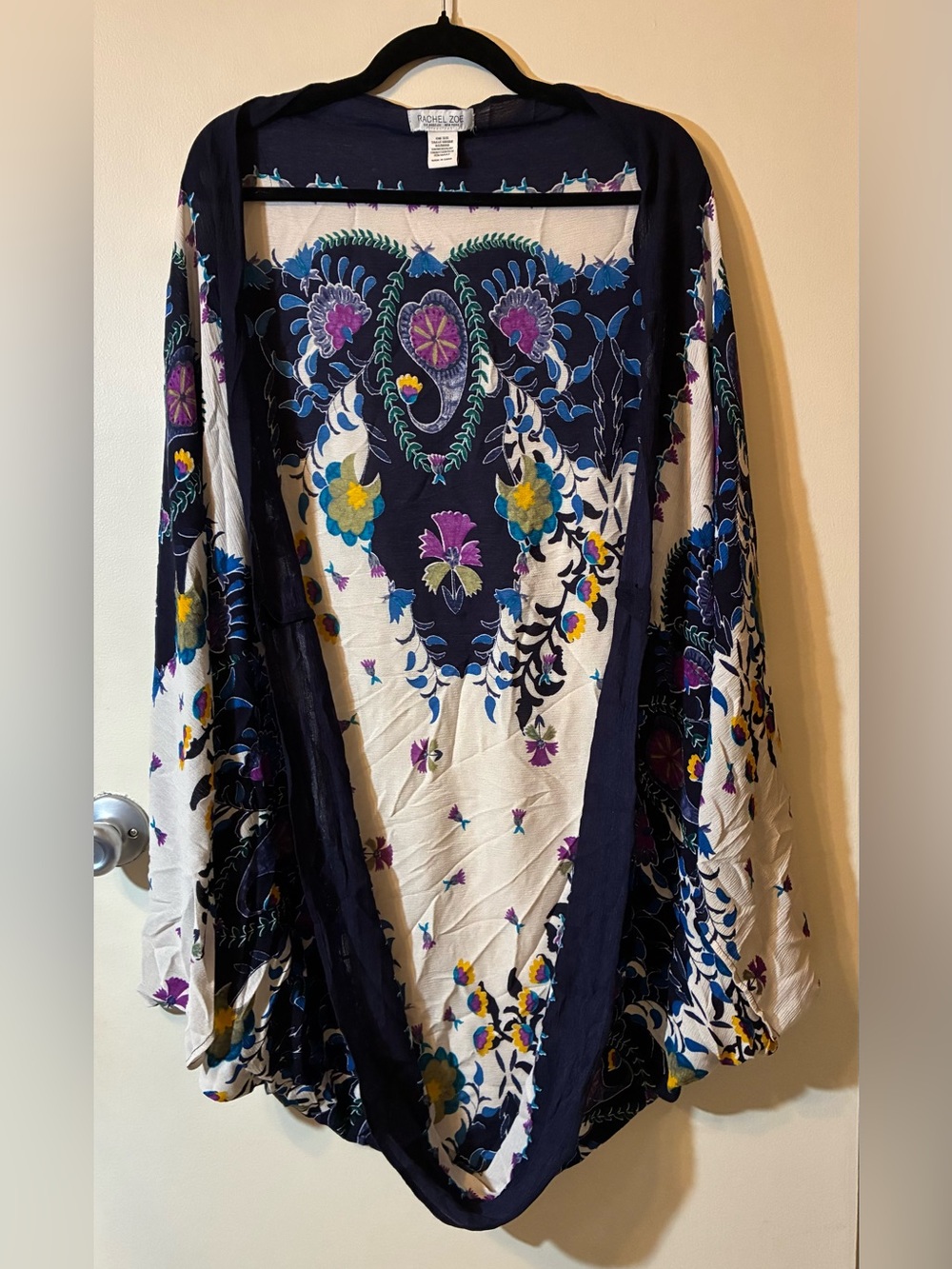 Rachel Zoe Boho Floral Paisley Open Front Cocoon Kimono Cardigan One Size EUC